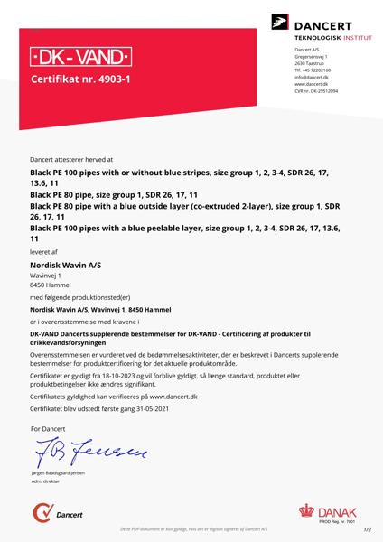 EXPIRED: DK-VAND certifikat 4903-1 - PE rør - Okt 2023