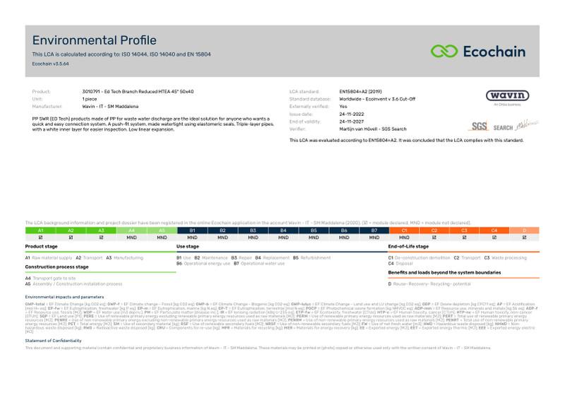 Wavin - IT - SM Maddalena-3010791 - Ed Tech Branch Reduced HTEA 45 50x40-2020-environmental-profile 2023-01-17 1026