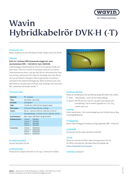 Wavin Kabelrör DVK Hybrid SN4 SN8