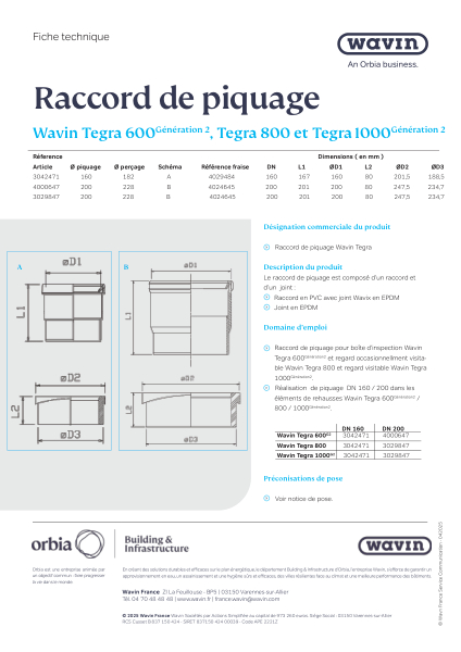 Fiche technique T600G2 T800 T1000G2 -  Raccord de piquage