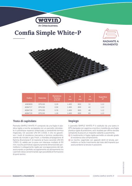 Scheda tecnica Comfia Simple White-P