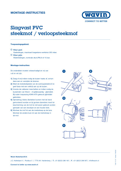Montage instructie slagvast PVC steekmof verloopsteekmof GLW type