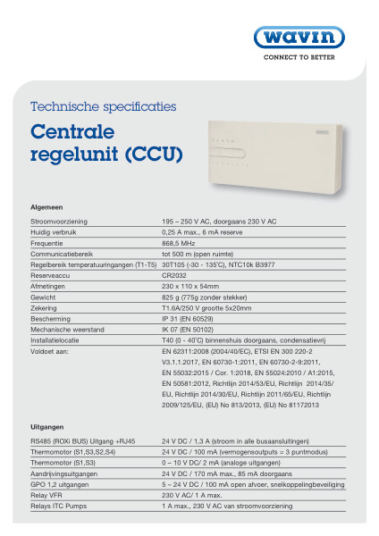 Technische specificaties Centrale regelunit (CCU)