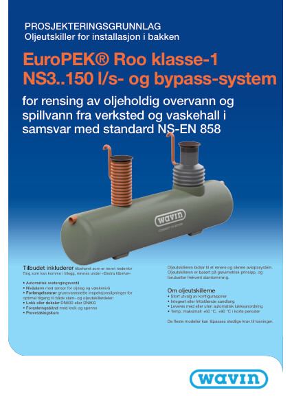 Datablad EuroPEK Roo Klasse 1 NS3 150 l/s og bypass-system