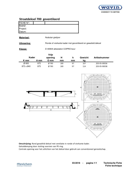 Straatdeksel gewafeld geventileerd / Couvercle de chaussée gaufré ventilé