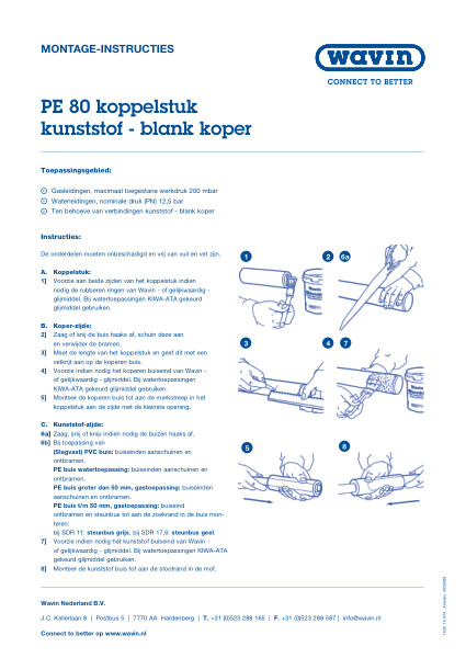 Montage-instructie PE80 koppelstuk kunststof blank koper