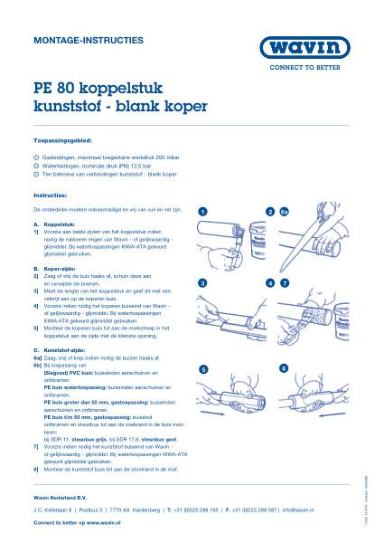 Montage-instructie PE80 koppelstuk kunststof blank koper