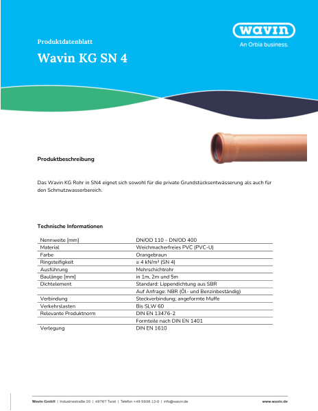 Produktdatenblatt Wavin KG SN 4