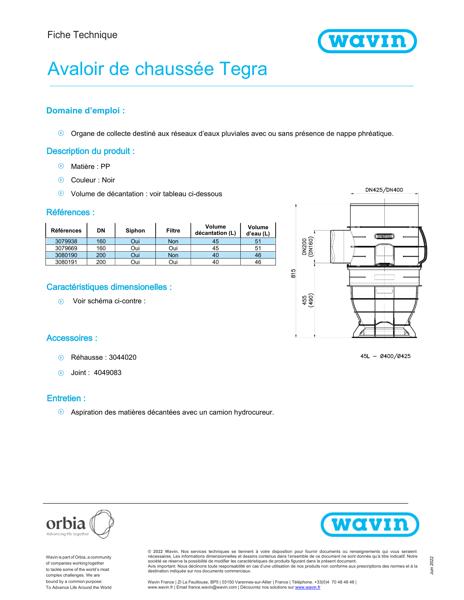 Fiche technique - Avaloir de chaussée 45L