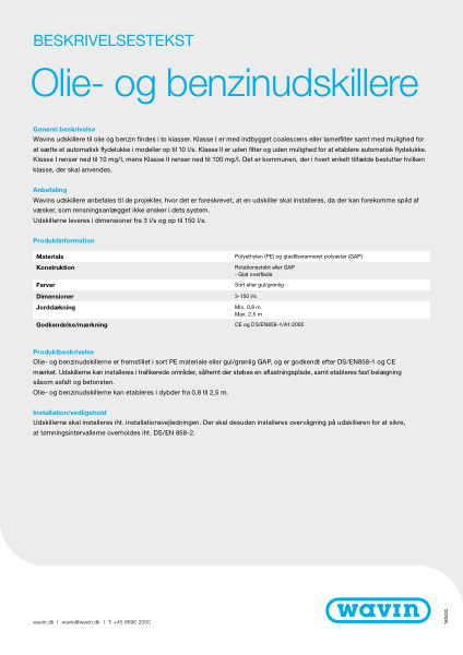 Beskrivelsestekst - Olie- og benzinudskillere
