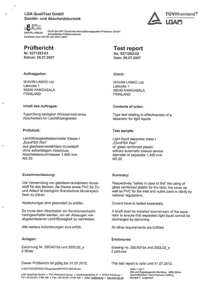 Testitulos - EuroPEK Roo NS20 class I Test report ENG