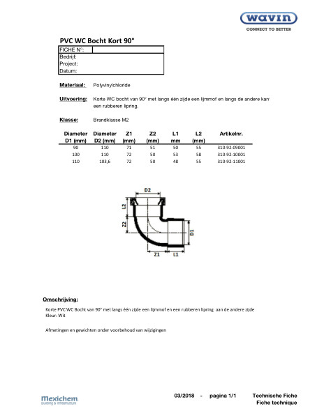 PVC WC Bocht 90° kort - Coude 90° Court