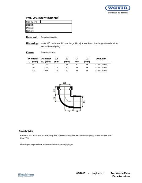 PVC WC Bocht 90° kort - Coude 90° Court