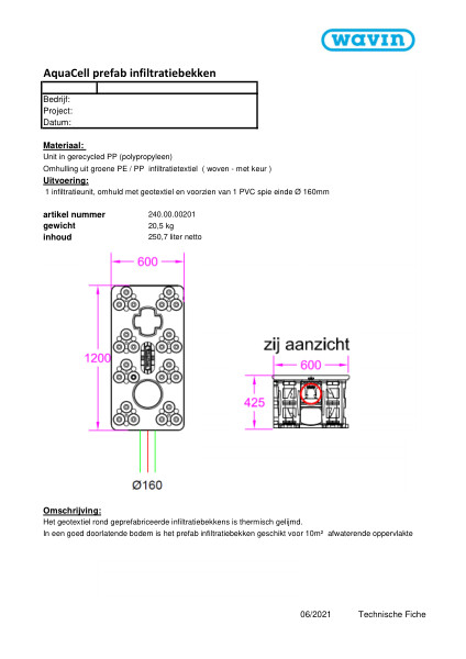 Technische fiche AquaCell geprefabriceerde infiltratie unit