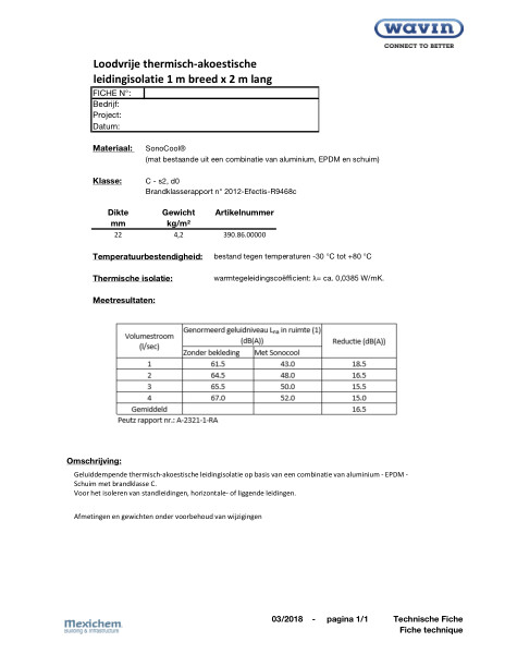 Loodvrije thermische akoestische isolatie / Isolation thermique acoustique