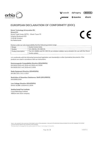 EU Declaration of conformity Sentio 4063804 - 4063805 - VH250