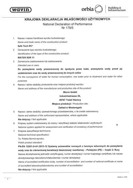 Archiwum_KDWU 179/5 Rury SafeTech RC do wody, SDR 11