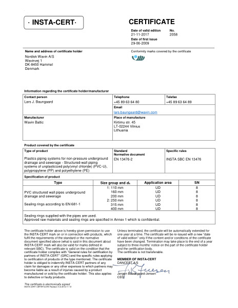 Godkendelse - No. 2058 - PVC afløbsrør