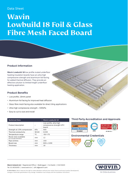 Wavin IE UFH Micro Foil Low Build 18 Data Sheet