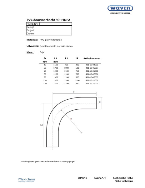 PVC doorvoerbocht grijs 90° / coude de passage gris