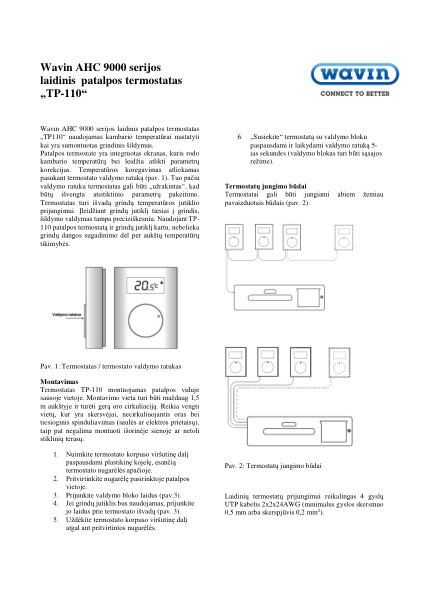 Techninė instrukcija - Laidinis termostatas AHC9000 TP-110