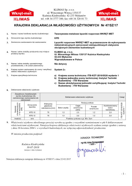 KDWU 47/SZ/17 Wkręt dwugwintowy M8 z kołkiem rozporowym