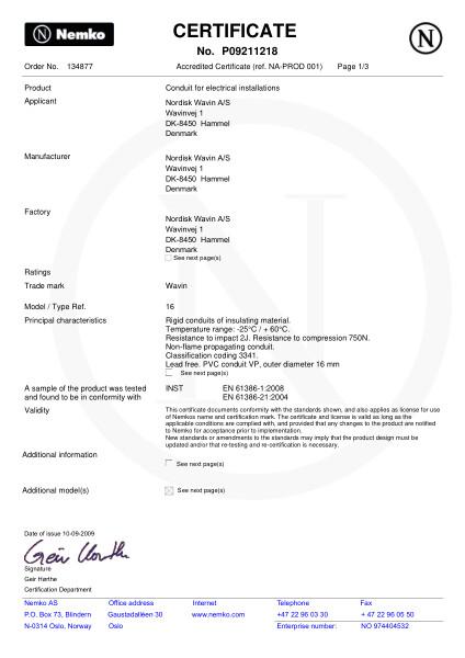 Godkjennelse - No. P09211218 - Glatte el-rør