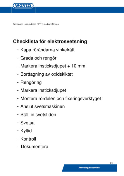 Checklista för Elektrosvetsning