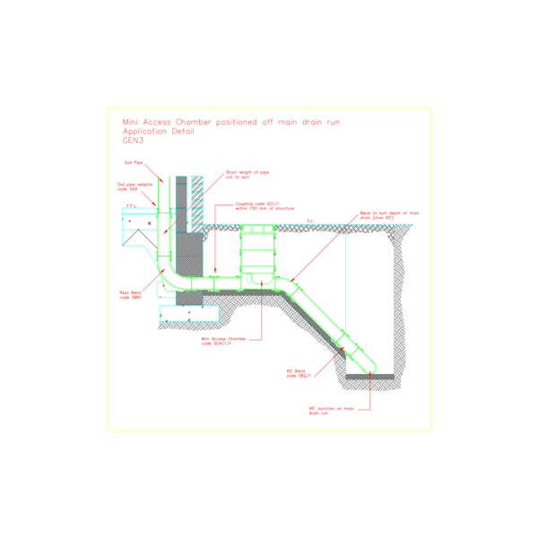 CAD - GEN3 Mini access chamber positioned off main drain run