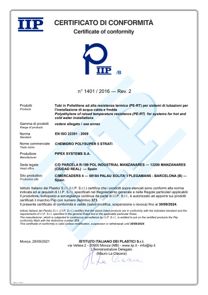 Certificato PIIP EN-ISO 22391 Chemidro Polysuper Basic