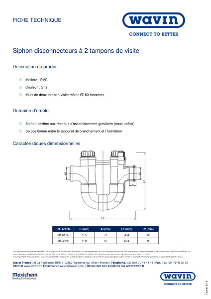 Fiche technique - Siphon disconnecteurs à 2 tampons de visite