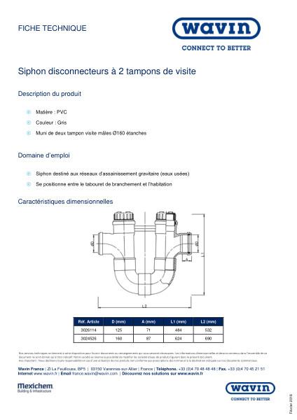 Fiche technique - Siphon disconnecteurs à 2 tampons de visite