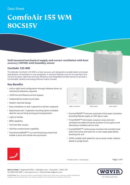 Zehnder ComfoAir 155 WM - ICS Datasheet