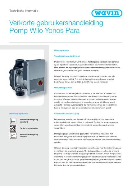 Technische informatie Verkorte gebruikershandleiding Pomp Wilo Yonos Para