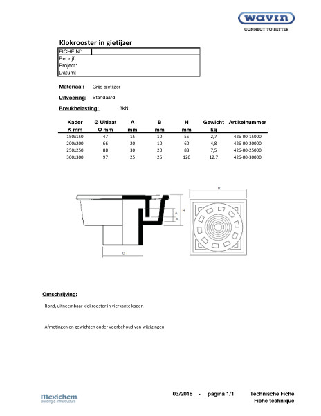 Gietijzer klokrooster / Siphon de cour en forte 3kN