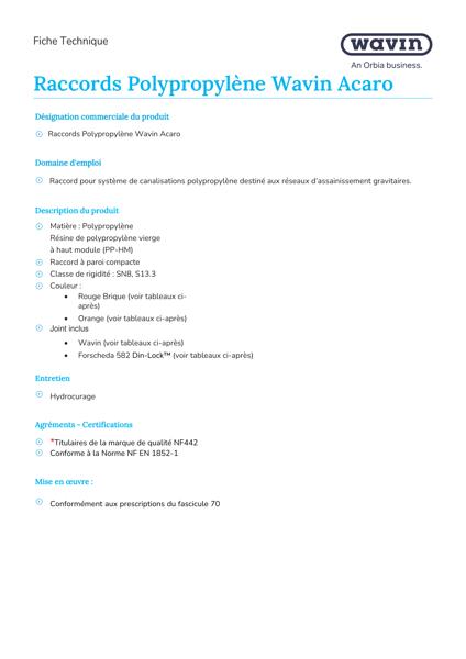 Fiche Technique - Raccords Acaro