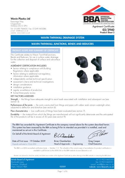 Agrément - Junctions, bends and reducers
