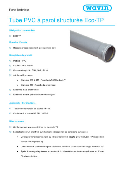 Fiche technique - Tube PVC à paroi structurée Eco-TP