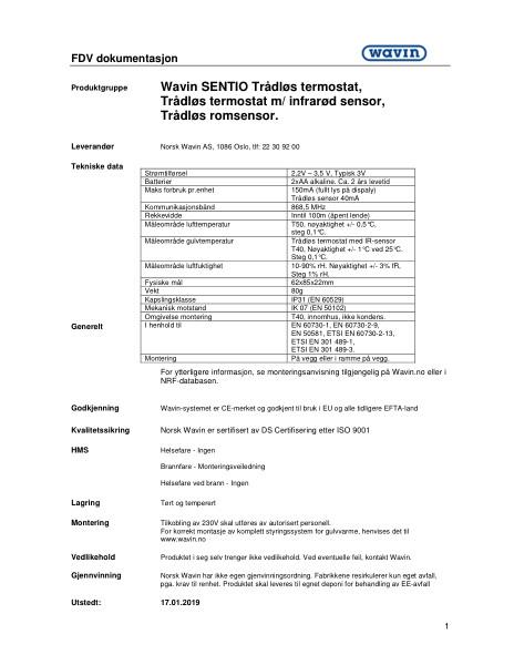Wavin FDV Sentio trådløs termostat m/infrarød sensor