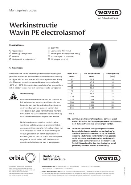 Werkinstructie Wavin PE electrolasmof