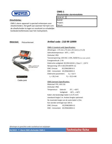 Technische fiche OMS-1 Olieafscheider alarminstallatie