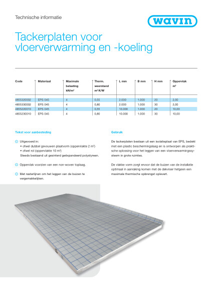 Technische informatie Tackerplaten voor vloerverwarming en -koeling