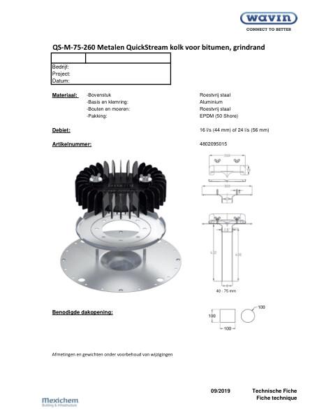 Technische fiche QS-M-75-260 Metalen QuickStream kolk voor bitumen, grindrand