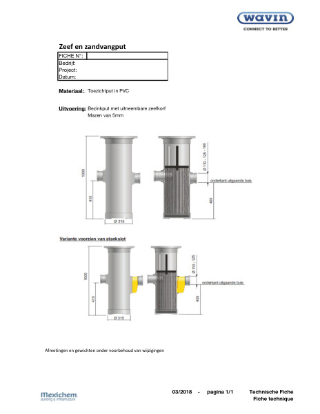 Technische fiche Zeef & Zandvang PVC 