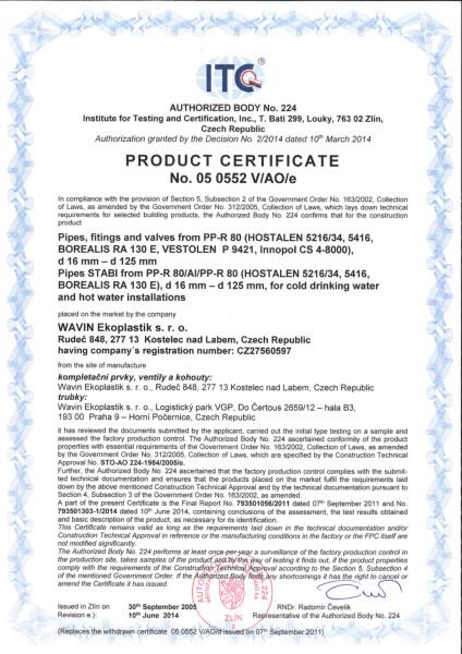 Certificato ITC Tubi e Raccordi in PPr