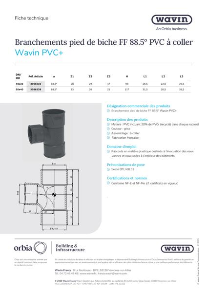 Fiche technique Branchements pied de biche FF 88.5 PVC+