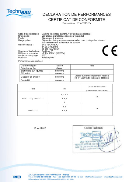 DOP FR - 4-2015-2a - Séparateur à graisses Gamme Techneau Sphere