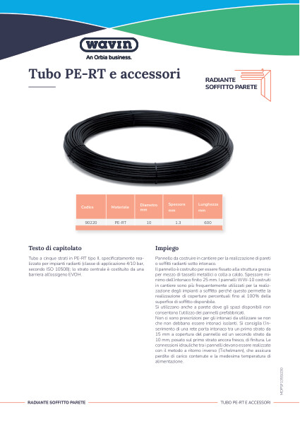 Scheda tecnica Tubo PE-RT e accessori