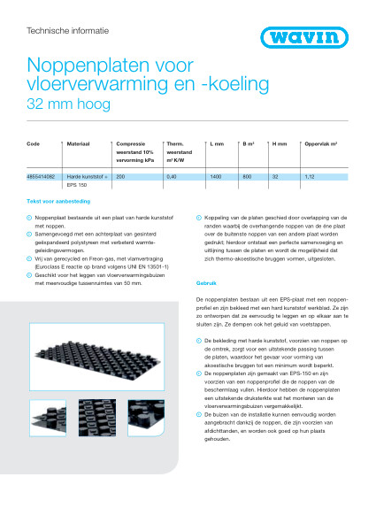 Technische informatie Noppenplaten voor vloerverwarming en -koeling 32mm