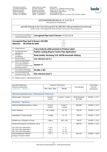 DOP EN/DE - 1111-51 - Corrogated Pipe Seal X-Stream 150-600